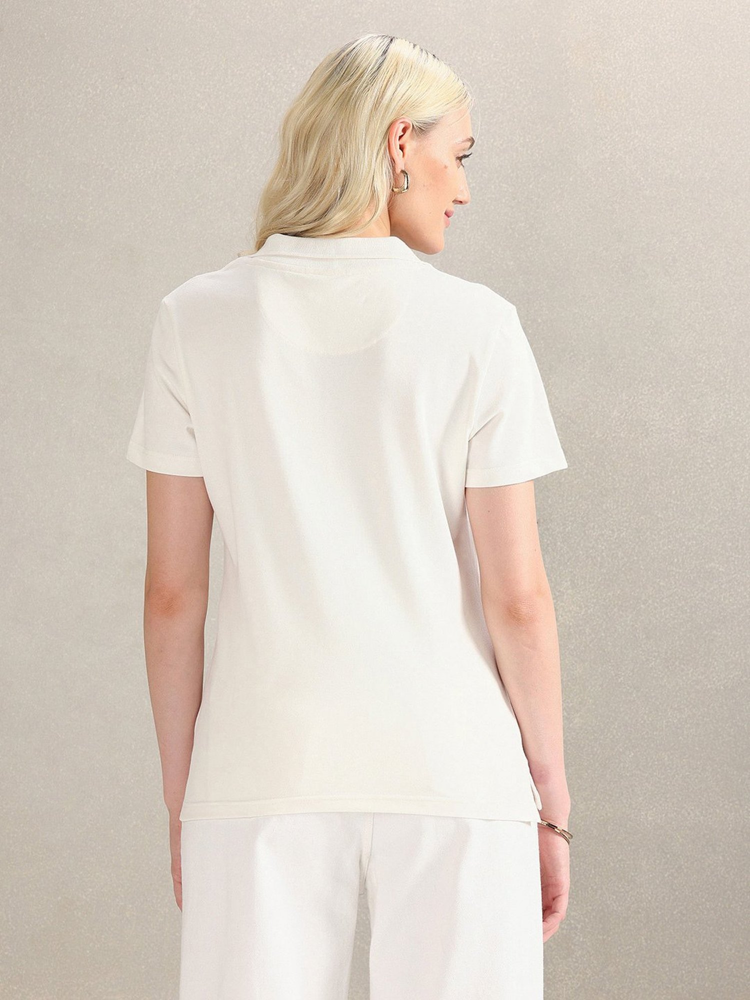 U.S. Polo Assn. Off White Logo Print Polo T-Shirt