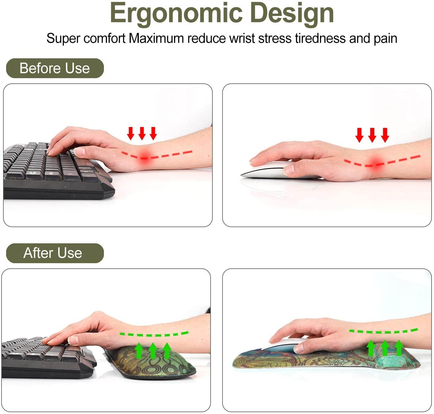 Keyboard Pad Wrist Rest Mouse Pad, ToLuLu Gel Ergonomic Mouse Pads Wrist Support for Computer Laptop Home Office, Mousepad Keyboard Wrist Support Memory Foam for Easy Typing Pain Relief, Mandala Arts