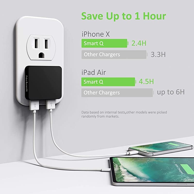 Dual Port Ultra Thin Flat USB Wall Charger with Smart IC Black