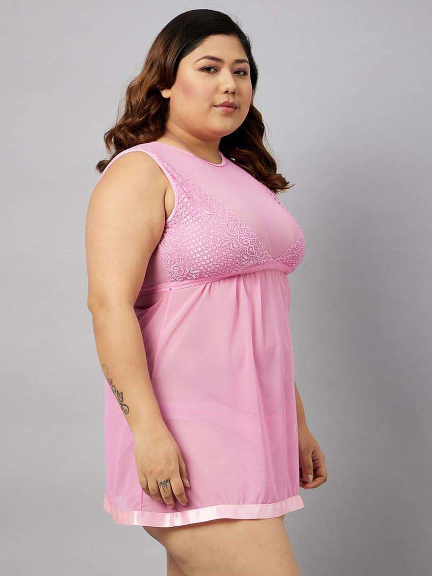 Secrets By ZeroKaata Red & Pink Lace Work Babydoll with Panty - Pack Of 2