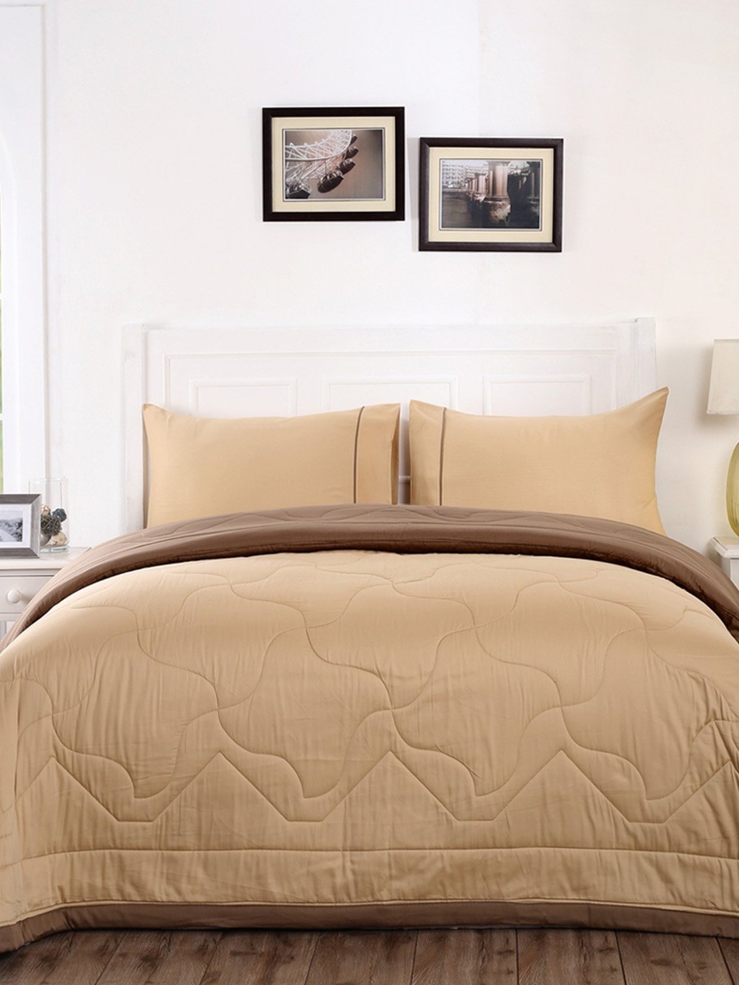 Maspar Vincent Green & Blue Cotton 120 TC Reversible Quilt - Set of 1