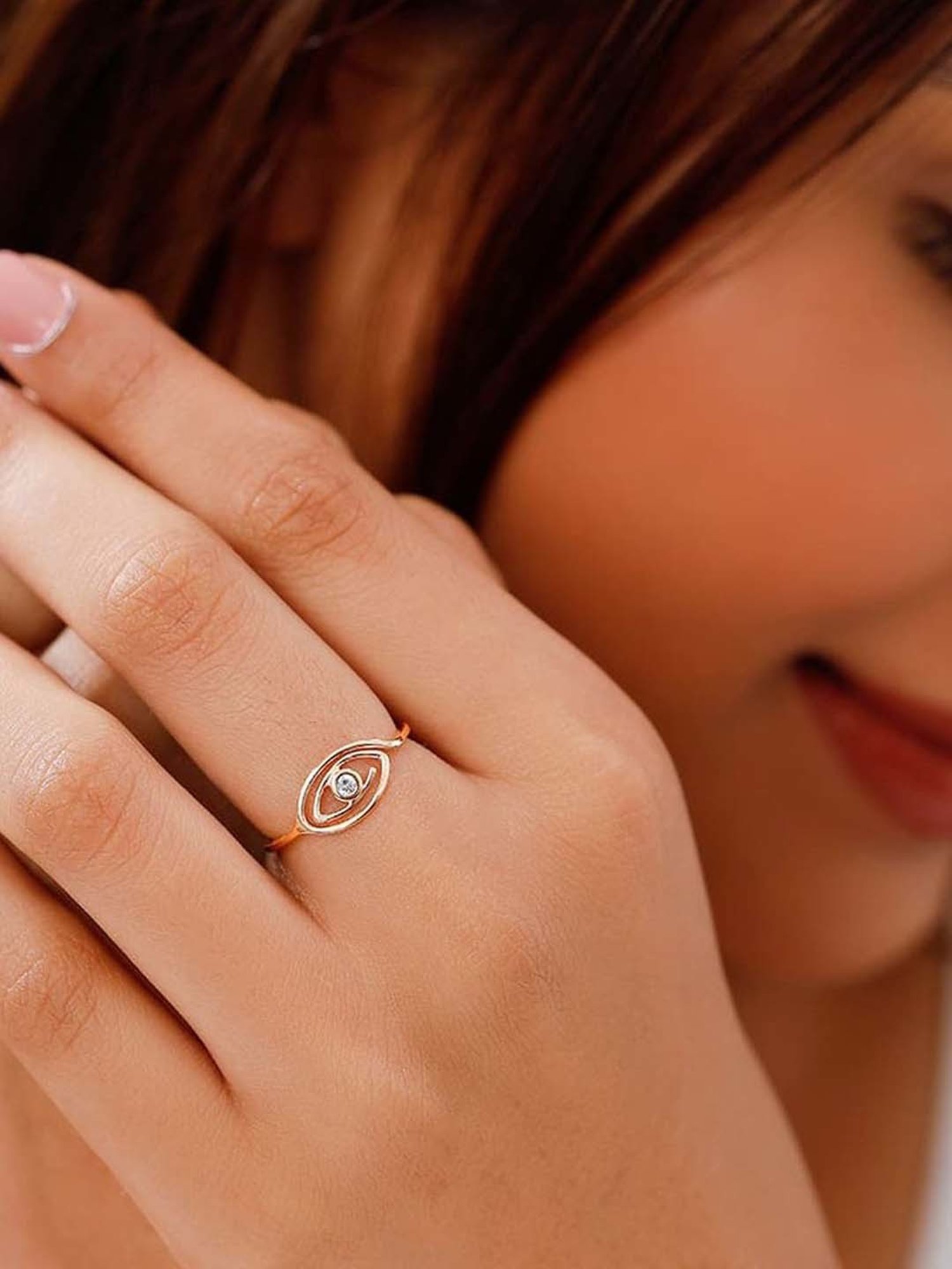 Mia By Tanishq 14K Yellow Gold Concentric Evil Eye Finger Ring for Women