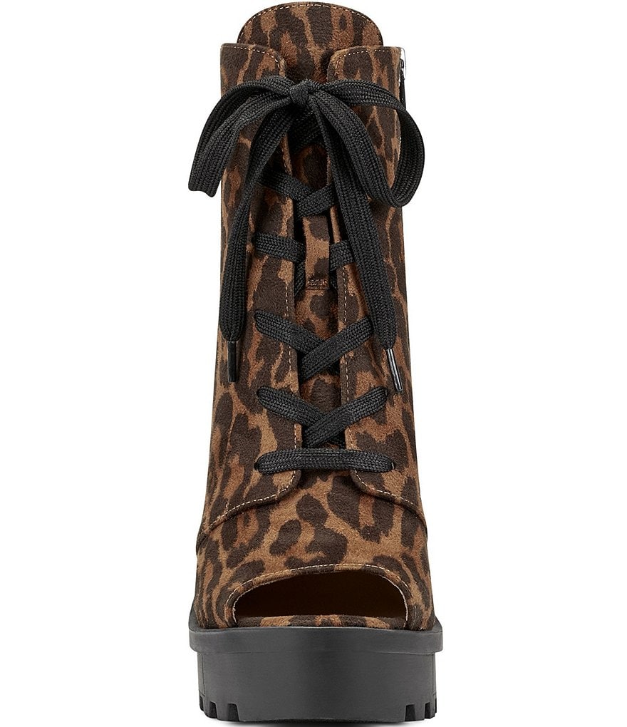 Jessica Simpson Lizzah Leopard Print Peep Toe Platform Block Heel Lug Sole Booties
