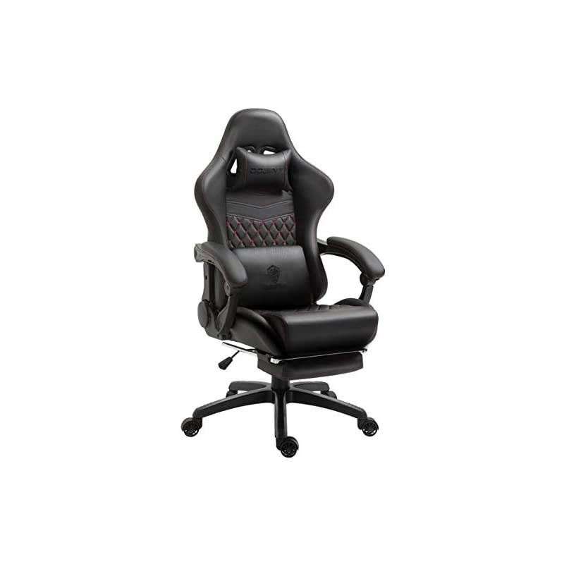 Gaming Chair Office Chair PC Chair with Massage Lumbar Support, Racing Style PU Leather High Back Adjustable Swivel Task Chair with Footrest (Black&Red)