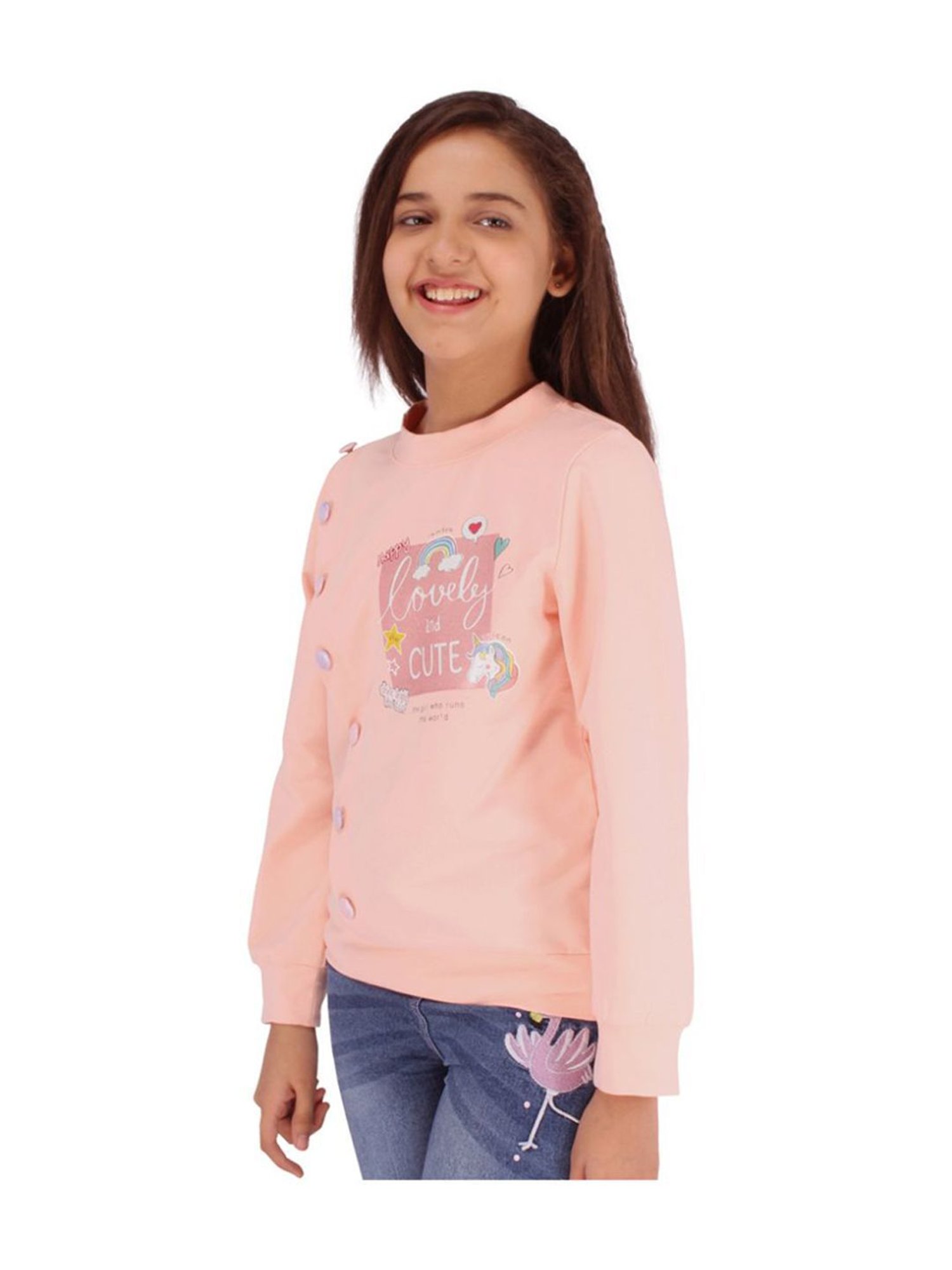 Cutecumber Kids Peach Printed Full Sleeves Top