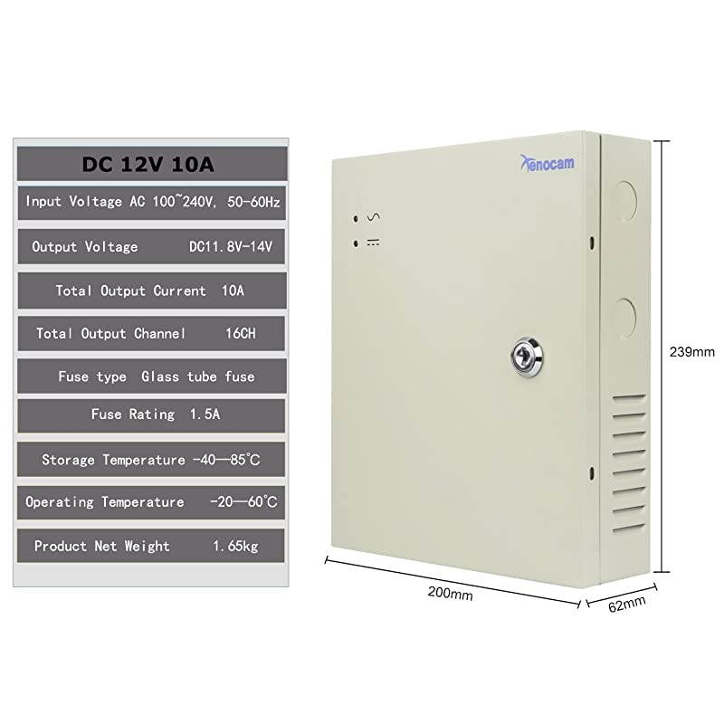16 Channel Port 12V DC 10 Amp Amper with Glass Fuse Distributed Power Supply Box for CCTV DVR Security System and Camera or IP Cameras