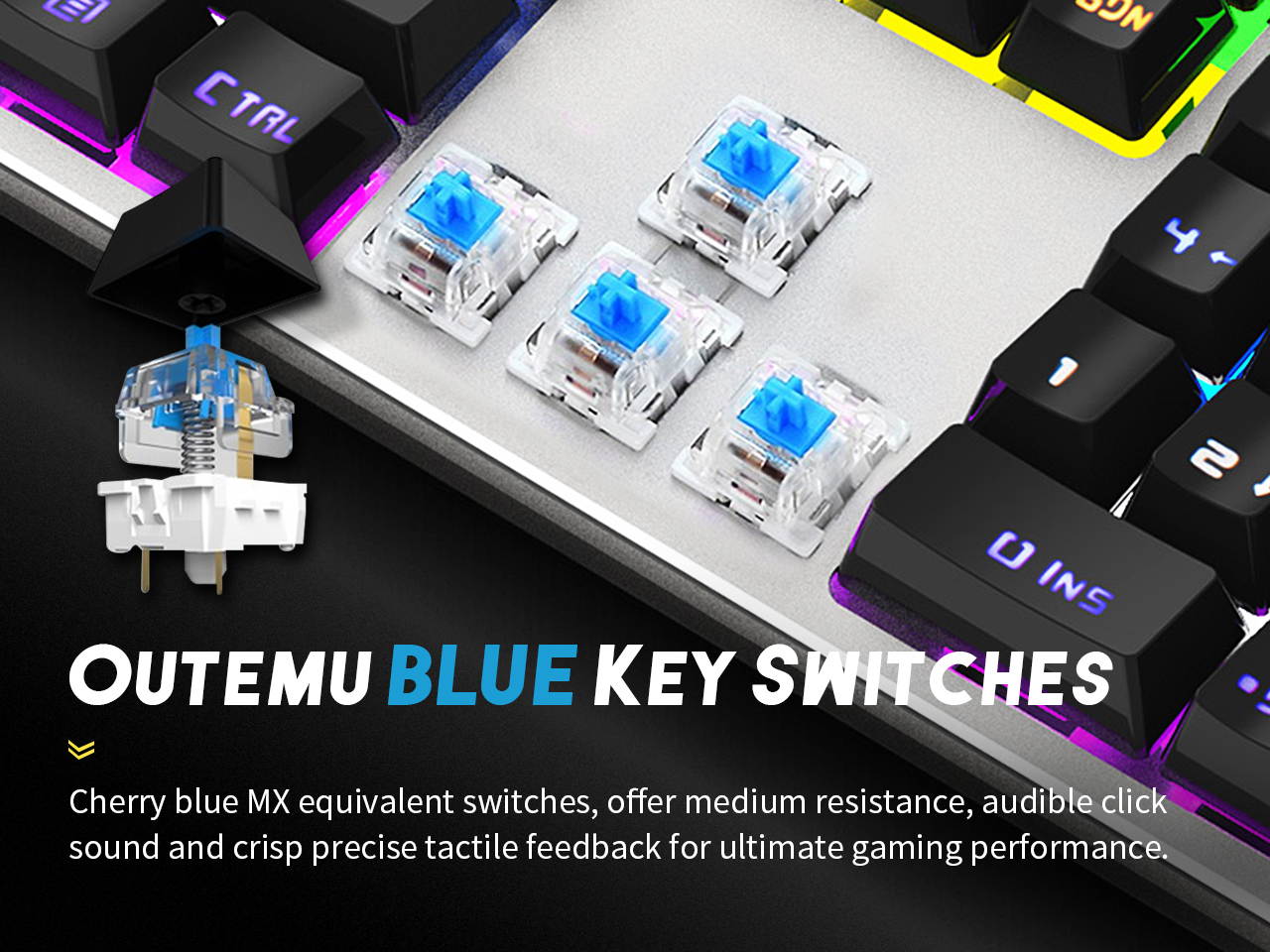 KITCOM Mechanical Gaming USB Wired&nbsp;Keyboard&nbsp;with Brown&nbsp;Switch Tactile/Slightly Clicky, Rainbow LED Backlit Double-Shot Keycaps&nbsp;104 Keys Full Size Computer Laptop Keyboard for Windows PC/MAC Gamer