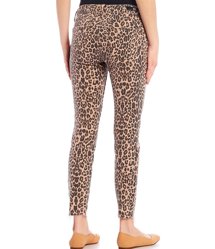 KUT from the Kloth Donna Animal Print Skinny Raw Hem Ankle Jeans