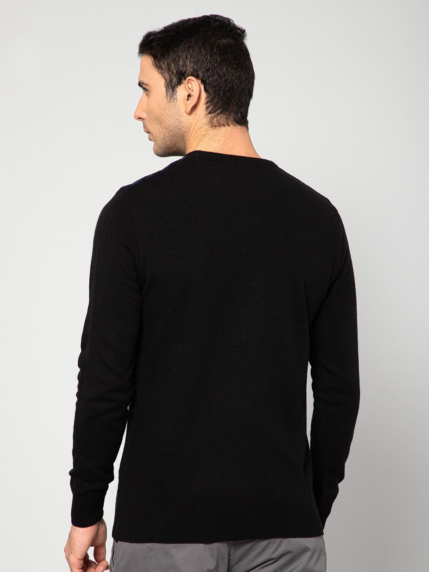 Cantabil Black Regular Fit Striped Sweater