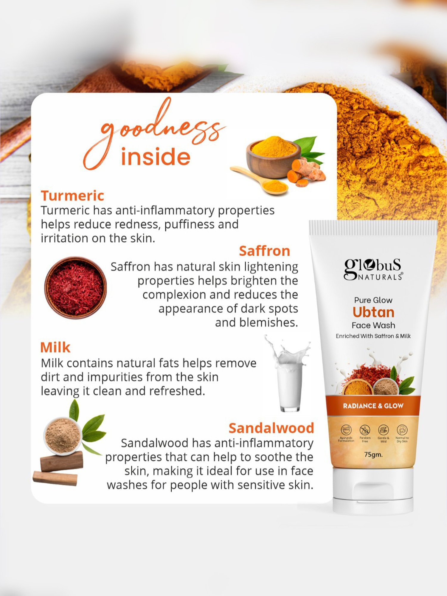 Globus Naturals Moisturizing Sunscreen SPF 50+++ & Ubtan Face Wash Combo