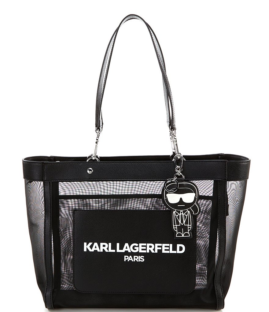 KARL LAGERFELD PARIS Adele Signature Black Mesh Tote Bag