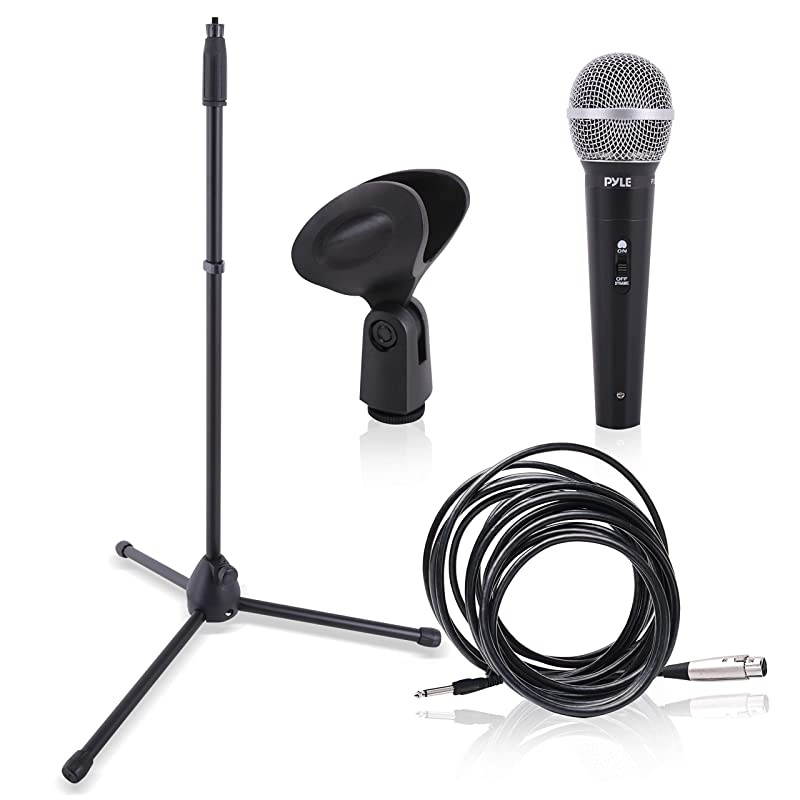 Professional Handheld Dynamic Microphone Kit - Unidirectional Vocal Wired Microphone w/Carry Bag, Metal Mic Stand, Holder/Clip & 16.4ft XLR Audio Cable to 1/4'' Audio Connection -  PDMIC88ST