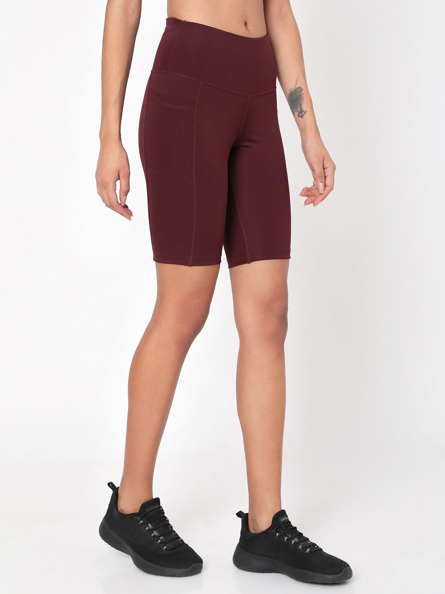 SILVERTRAQ Wine Polyester Relaxed Fit Cycling Shorts