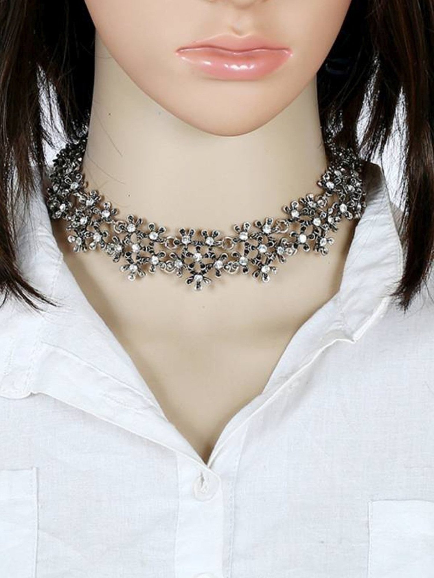 YouBella Jewellery for Women Silver Plated Statement Choker Necklace Jewellery for Girls/Women