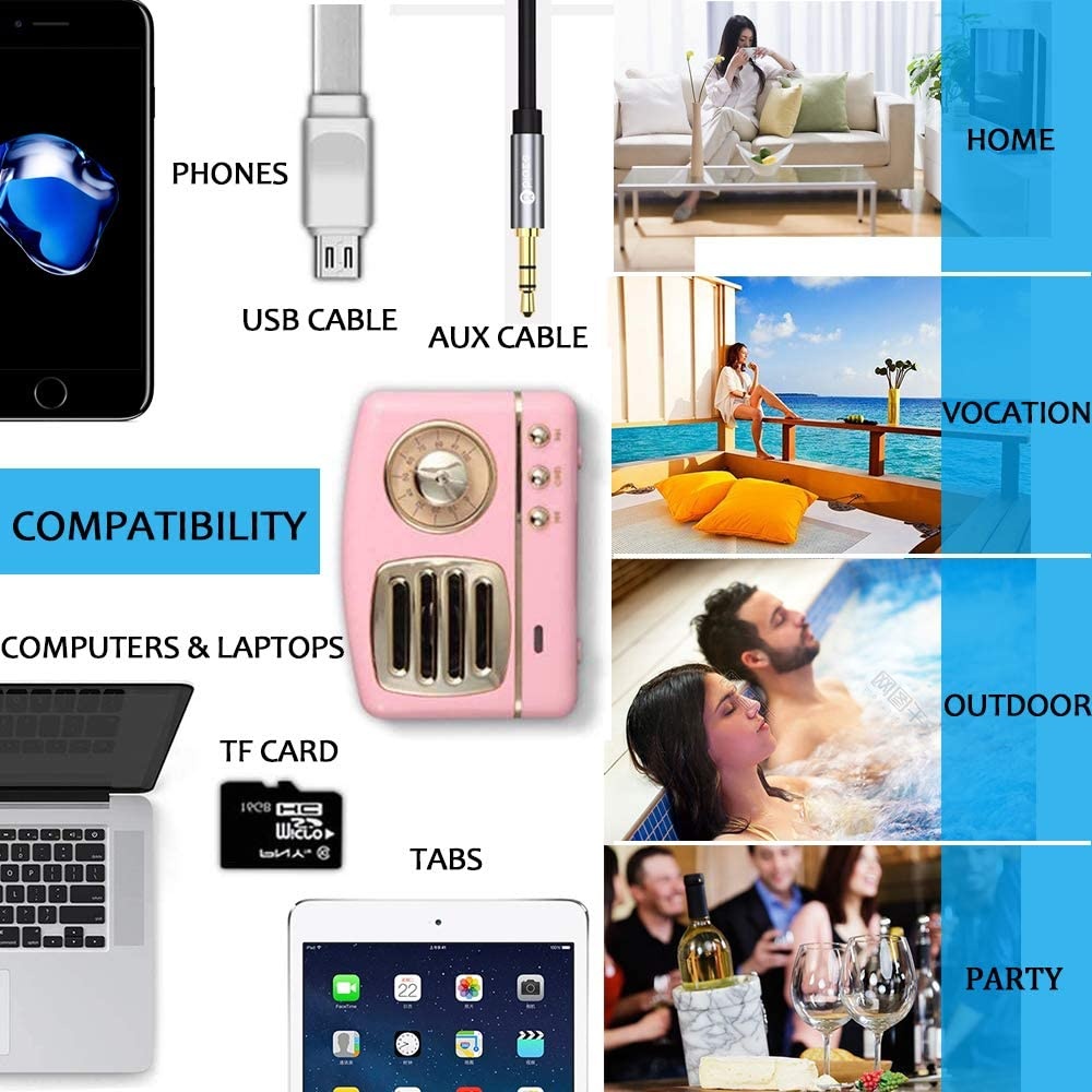 Wireless Stereo Retro Speakers, Portable Bluetooth Vintage Speakers with Powerful Sound, Hands-Free Calls, Alexa Support, TF Card, AUX for Kitchen Bedrooms Party Outdoor Android iOS Blue