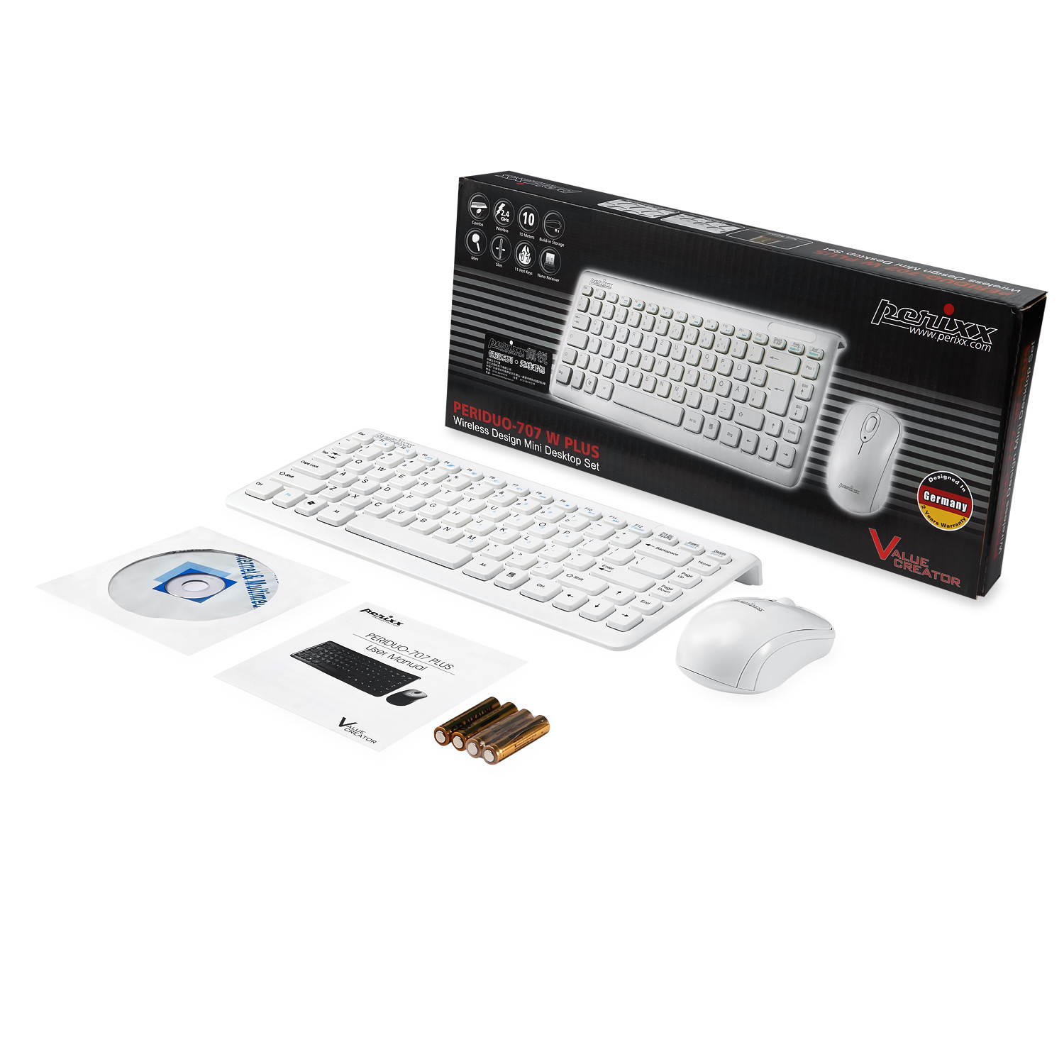 Perixx PERIDUO-712 Wireless Mini Keyboard and Mouse Set, Portable Compact Size 13 Multimedia Hot Keys Keyboard and 1000 DPI Optical Mouse Combo, Black, US Layout