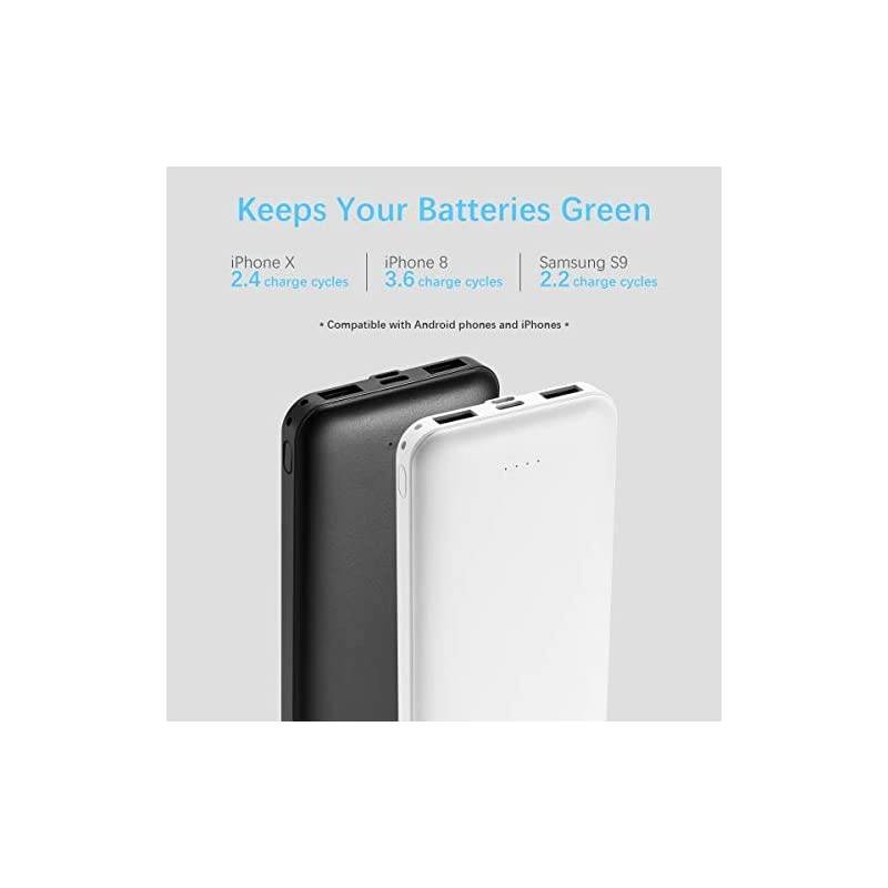 2Pack  10000mAh Dual USB Portable Charger Fast Charging Power Bank with USB C Input Backup Charger for iPhone X Galaxy S9 Pixel 3 and etc