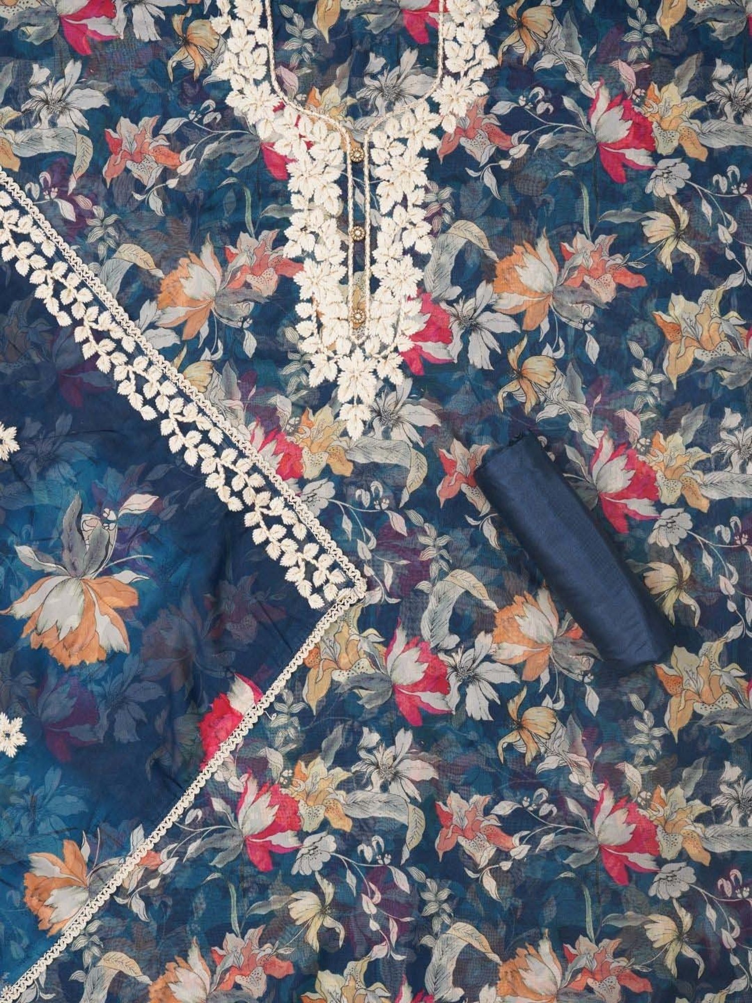 Jaipur Kurti Navy Embroidered Unstitched Dress Material