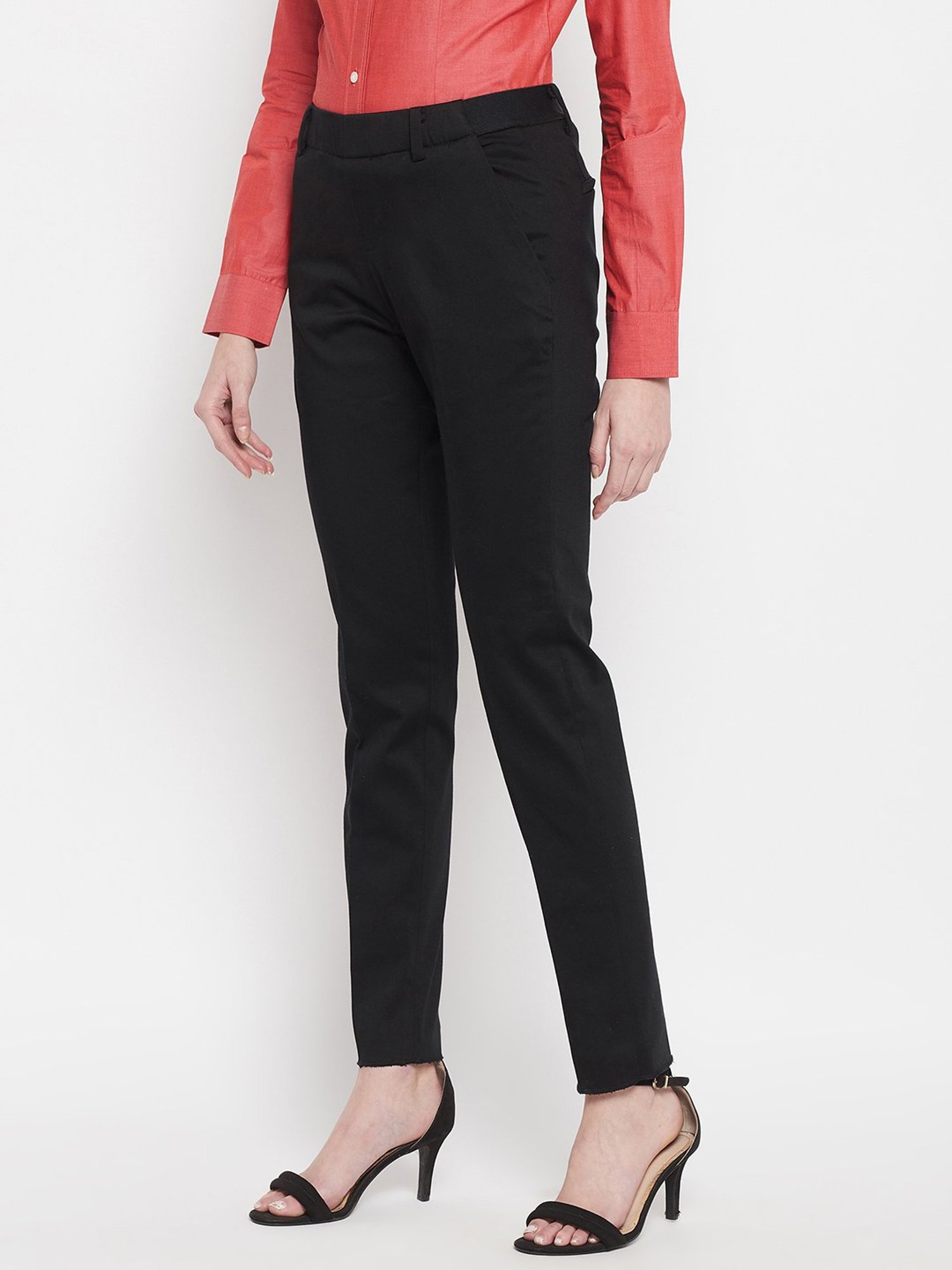 Crozo By Cantabil Black Regular Fit Mid Rise Trousers