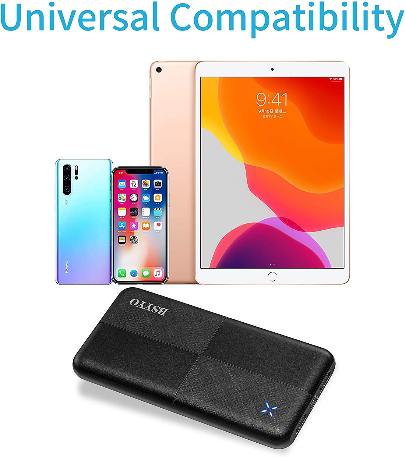 BSYYO Portable Charger Dual 3A High-Speed 10000mAh Power Bank USB C Input External Battery Pack Phone Changer for iPhone X XS 8 Plus Google Samsung LG iPad and More