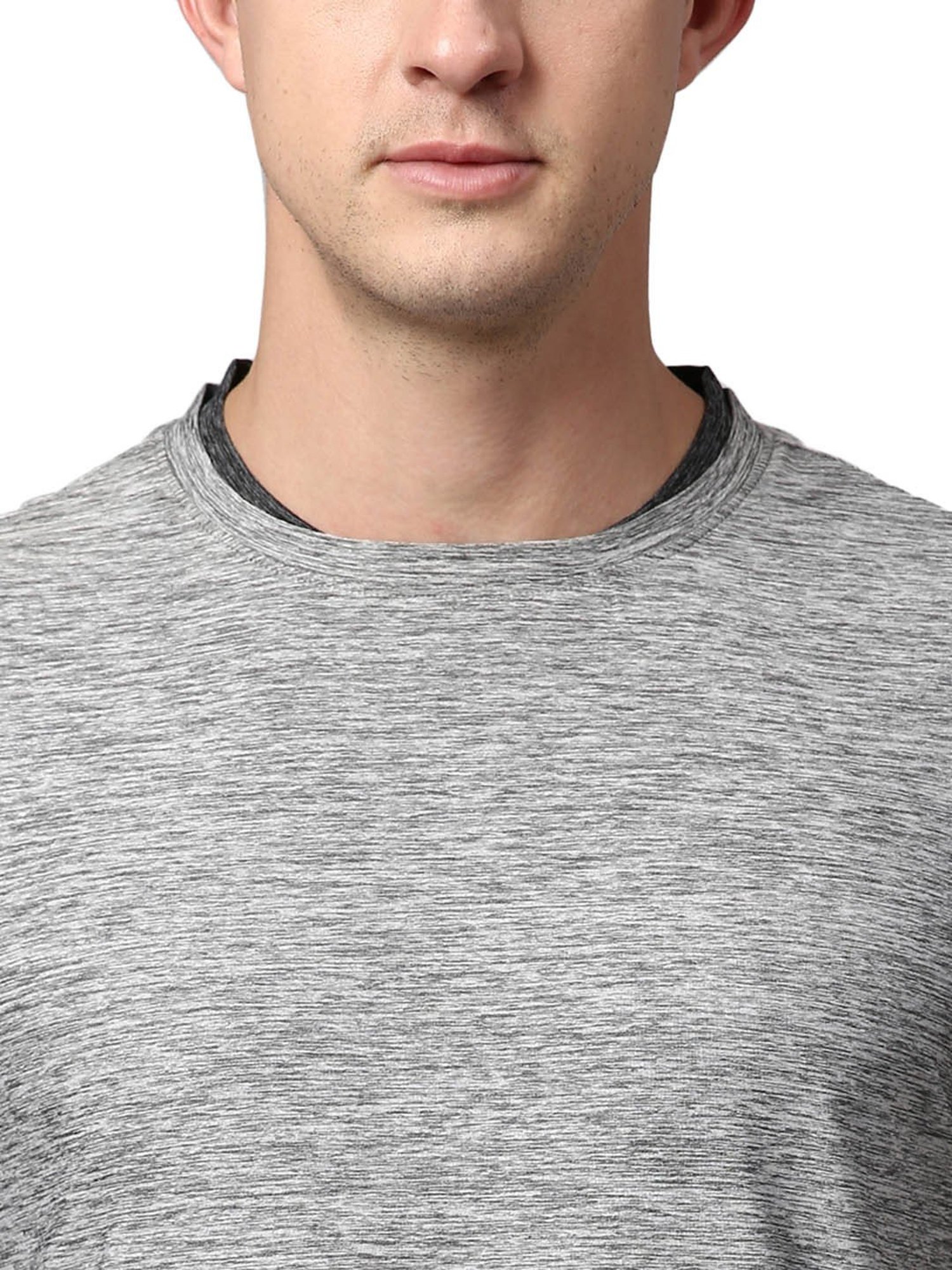 Slowave Grey Regular Fit Self Design T-Shirt