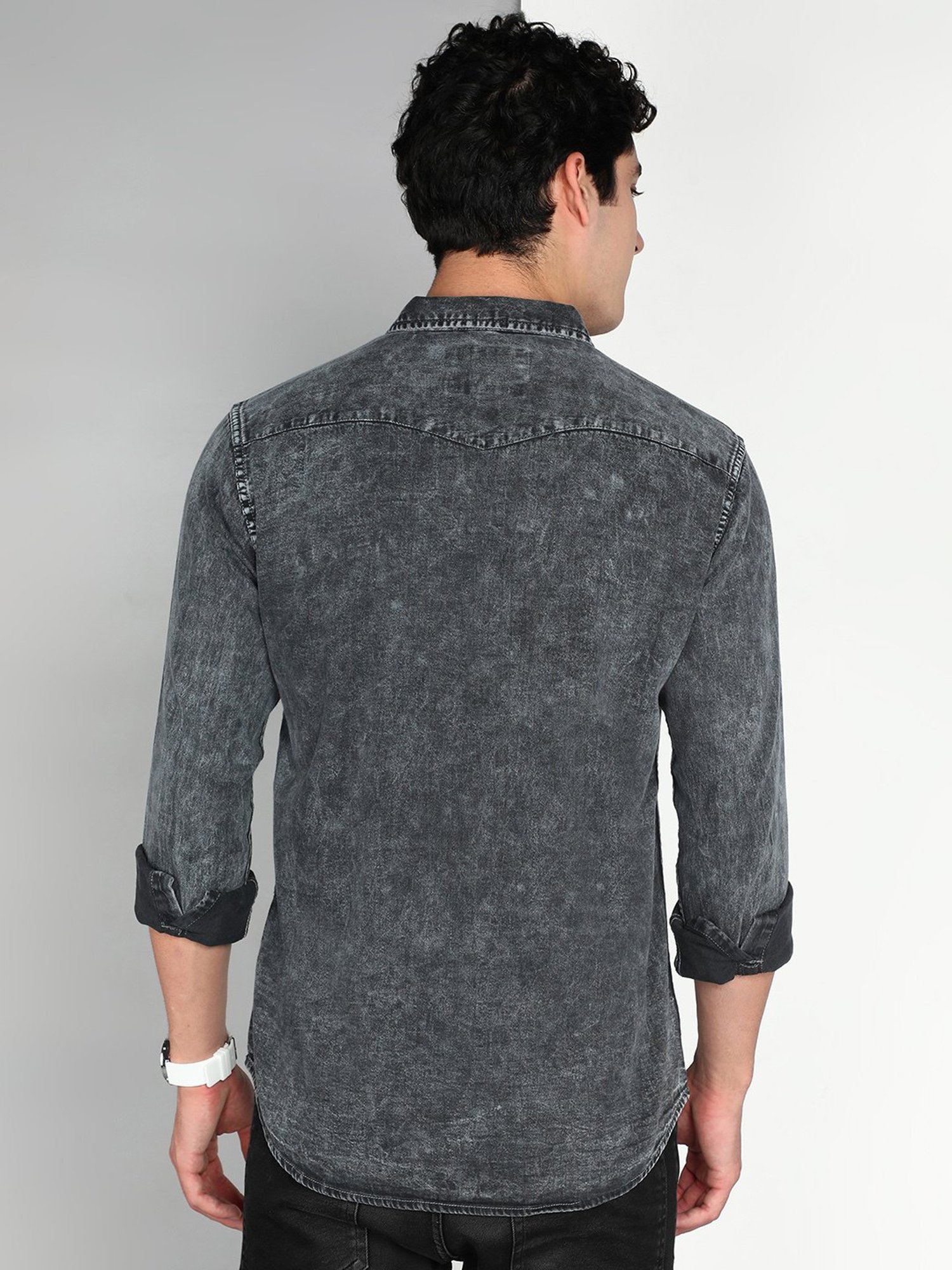Kuons Avenue Dark Grey Slim Fit Denim Shirt