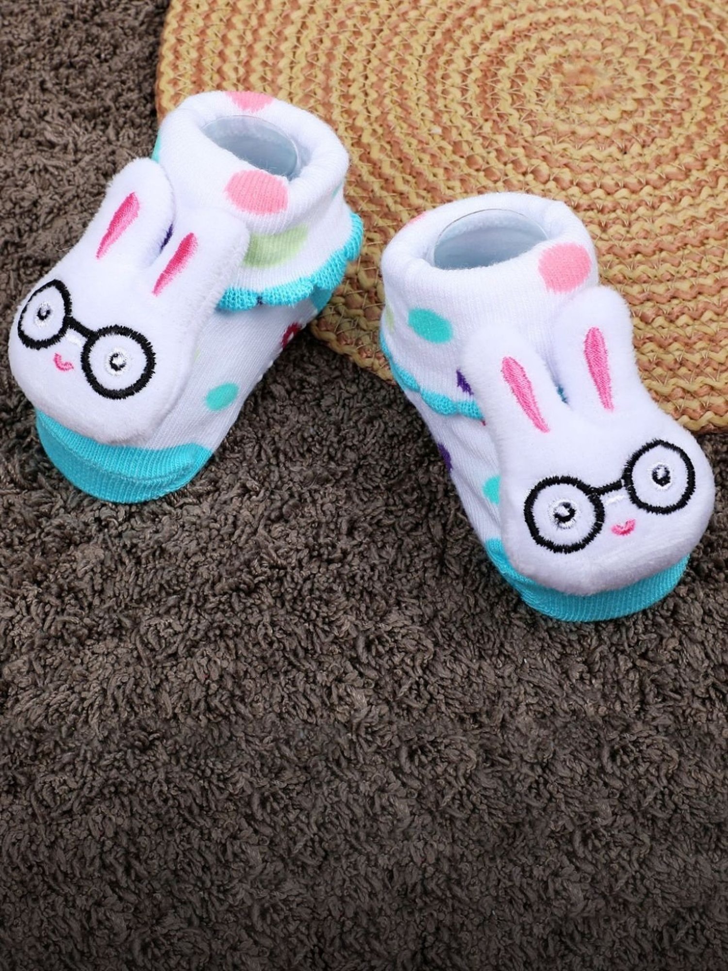 Baby Moo Kids White & Blue Cotton Applique Socks