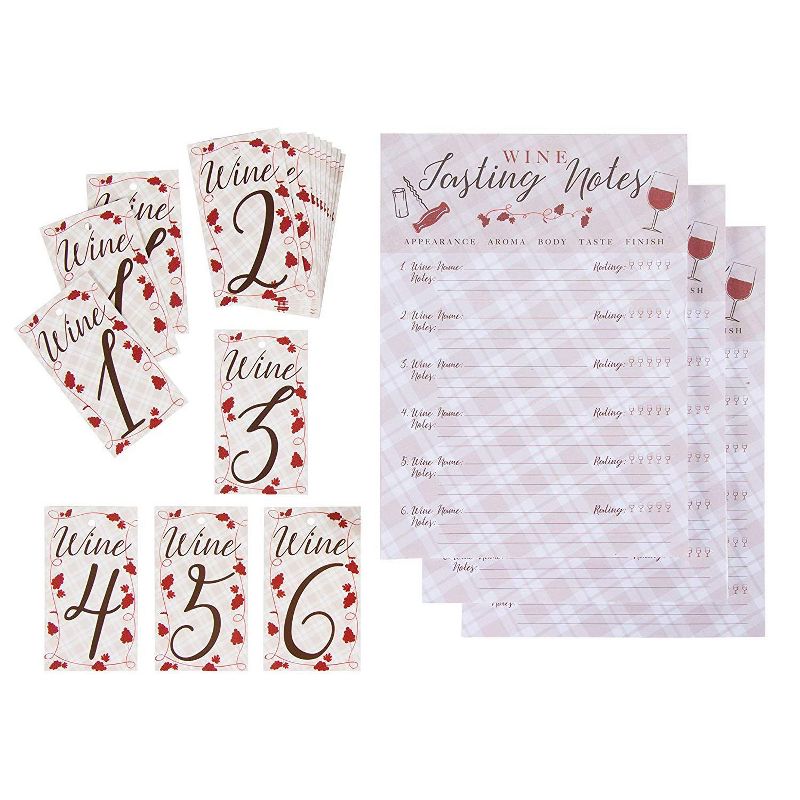 Wine Tasting Game Kit: 3-Set Number 1 to 6 Wine Bottle Tags & 3-Pad Score Sheets, 50-Sheet/each for Wine Taste Even Party Supplies