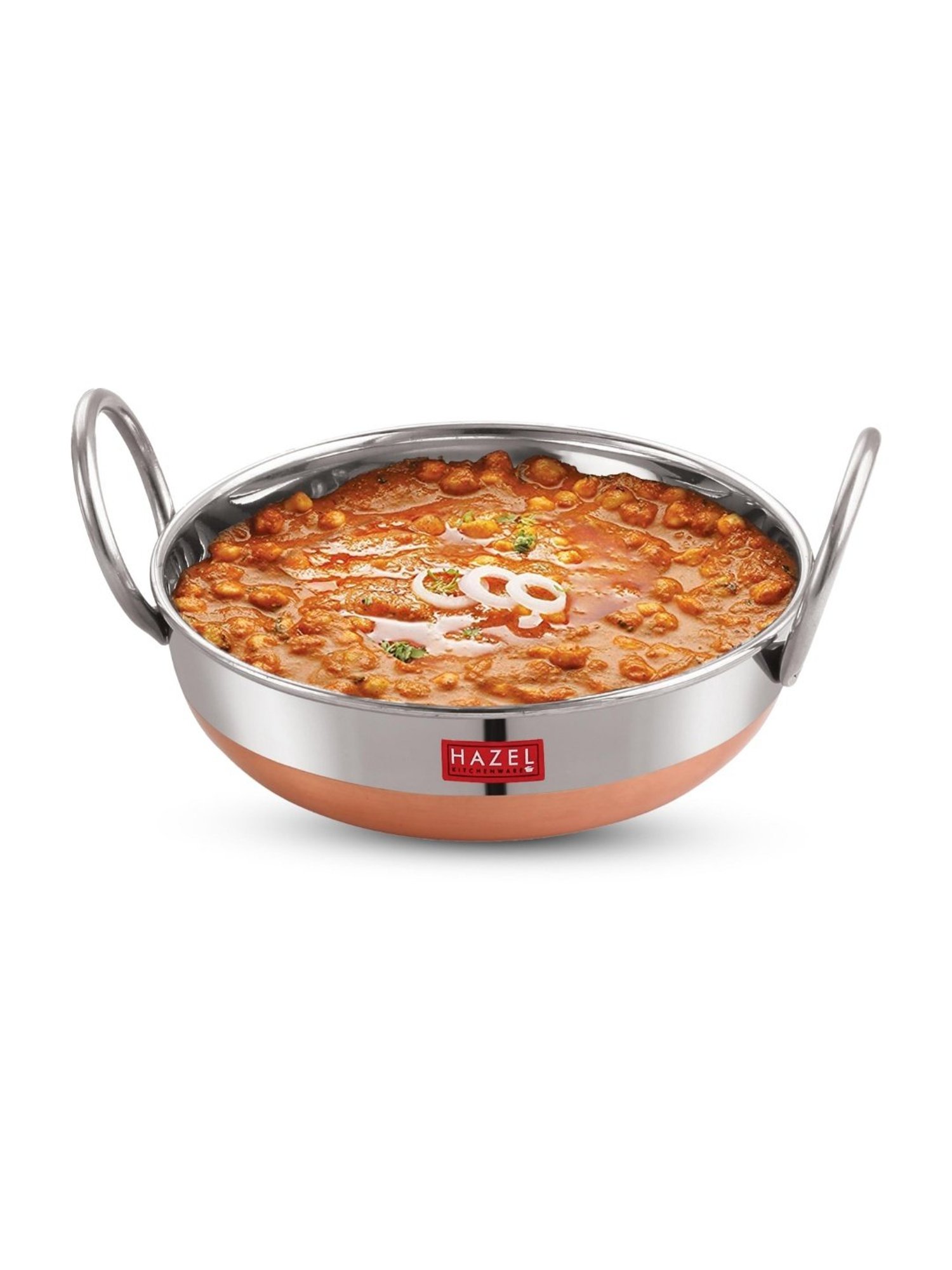 HAZEL Alfa Premium Heavy Gauge Stainless Steel Kadai with Copper Bottom (1 ltr), Silver & Copper