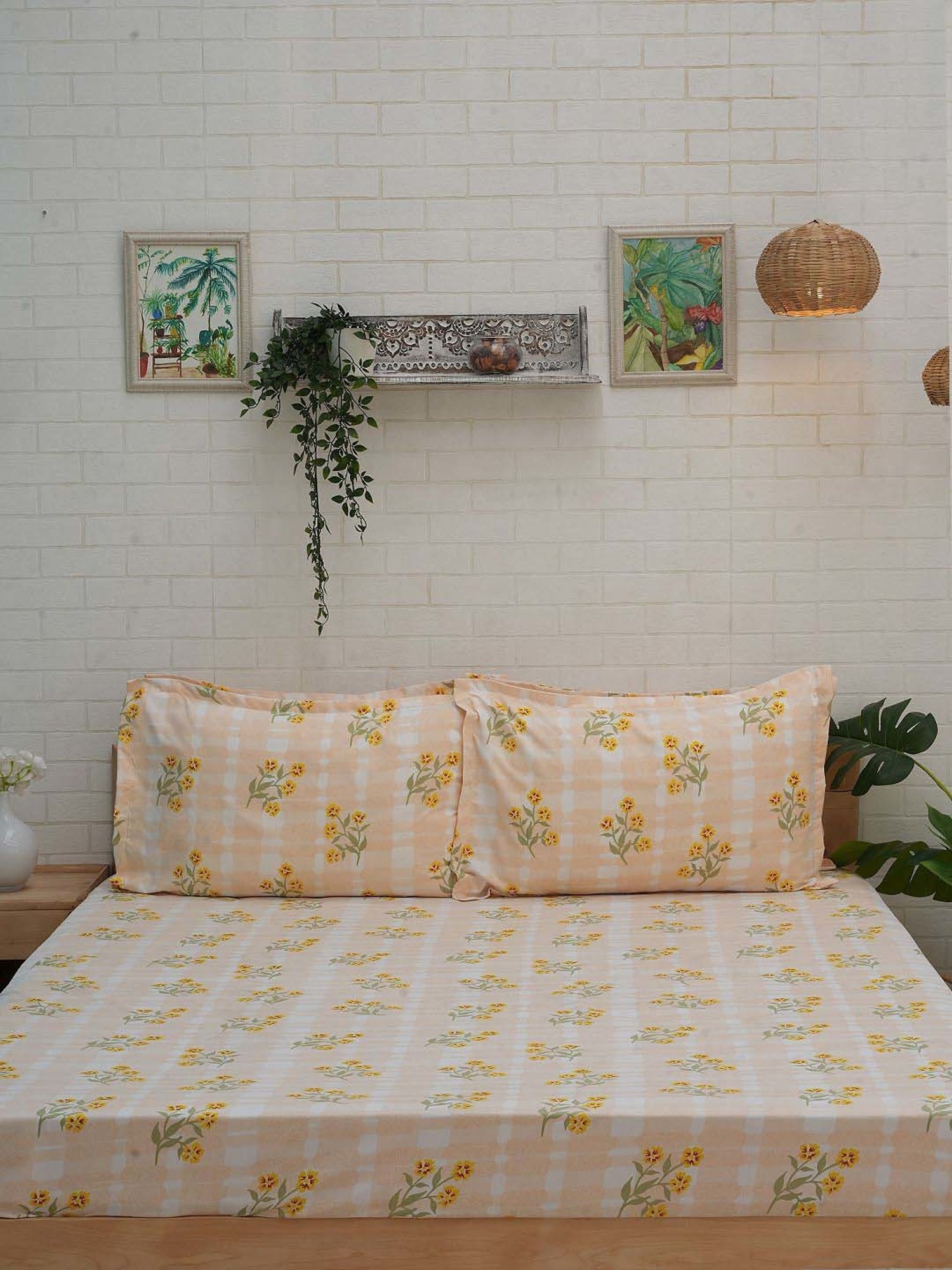 Ariana Beige Microfibre 110 TC Queen Bedsheet with 2 Pillow Covers