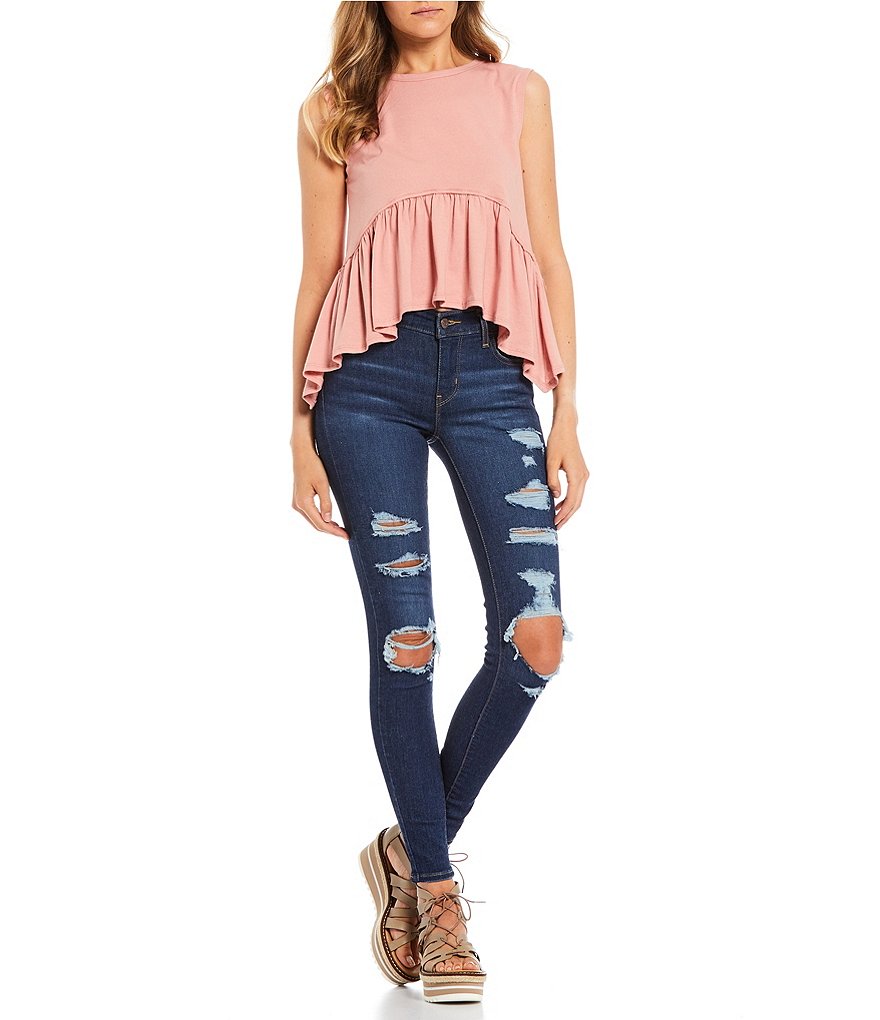 Good Luck Gem Sharkbite Ruffle Knit Babydoll Tank Top