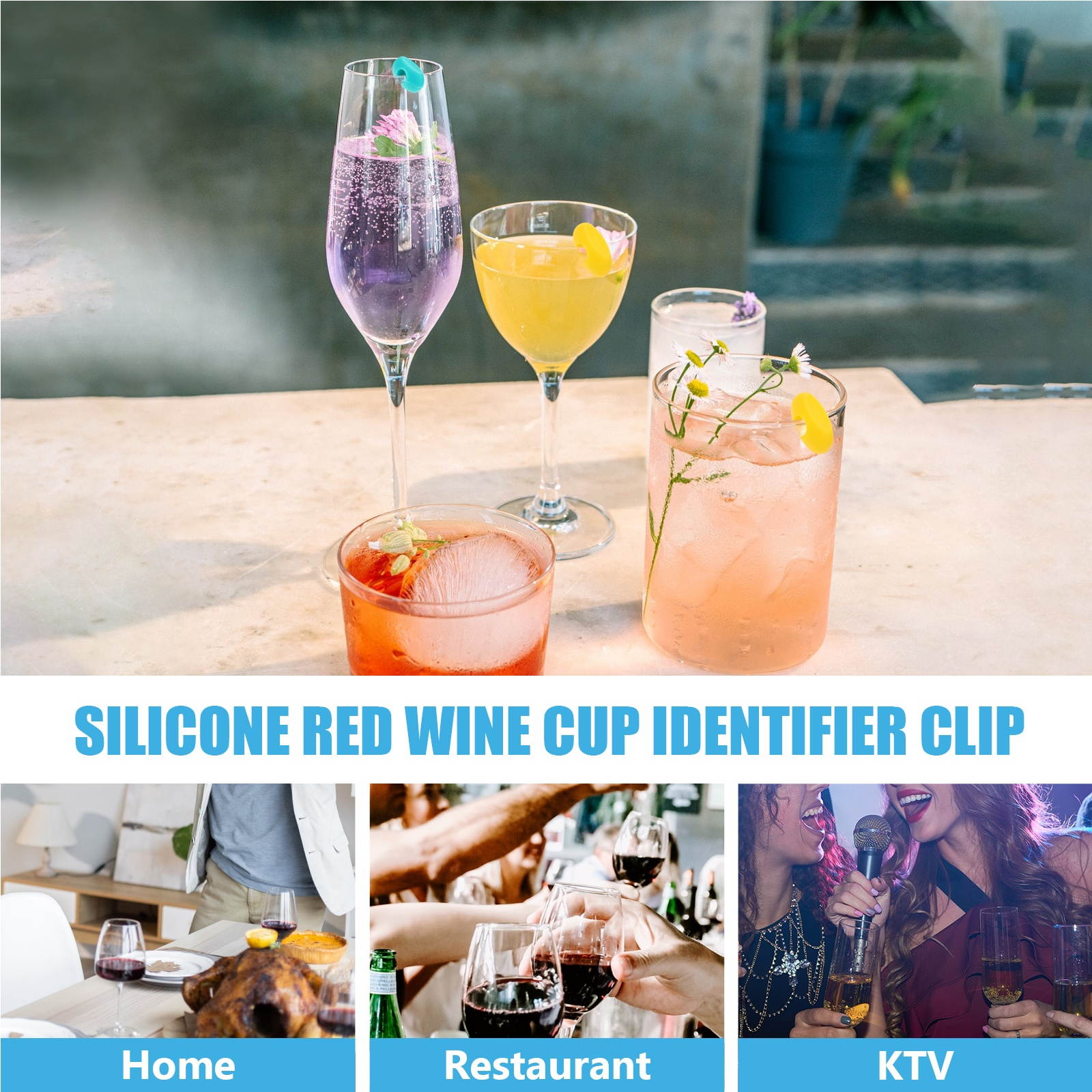 24 Pcs 1 Set Silicone Tag Clips Nonslip Wine Glass Charms Reusable Label Clips