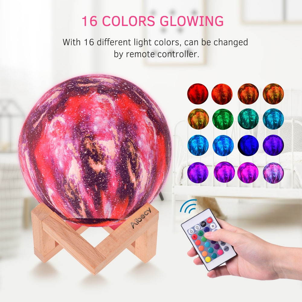 Aibecy LED Moon Lamp Moon Night Light 3D Printed Large Lunar Lamp with Stand USB Cable 16 Glowing Colors Remote Control & TouchControl Rechargeable Brightness Adjustable Home Light for Children Women