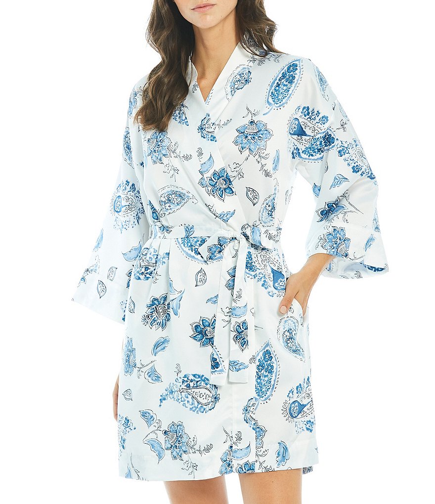 Lauren Ralph Lauren Paisley Printed Satin Short Wrap Robe