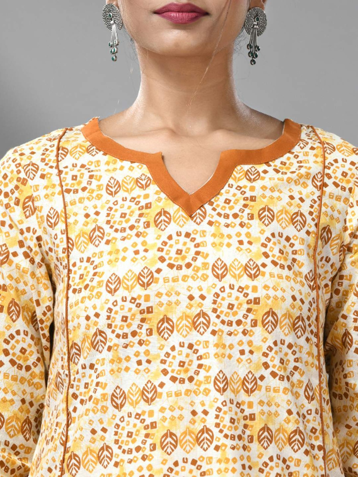 CHARUKRITI Beige Cotton Printed Kurta Palazzo Set