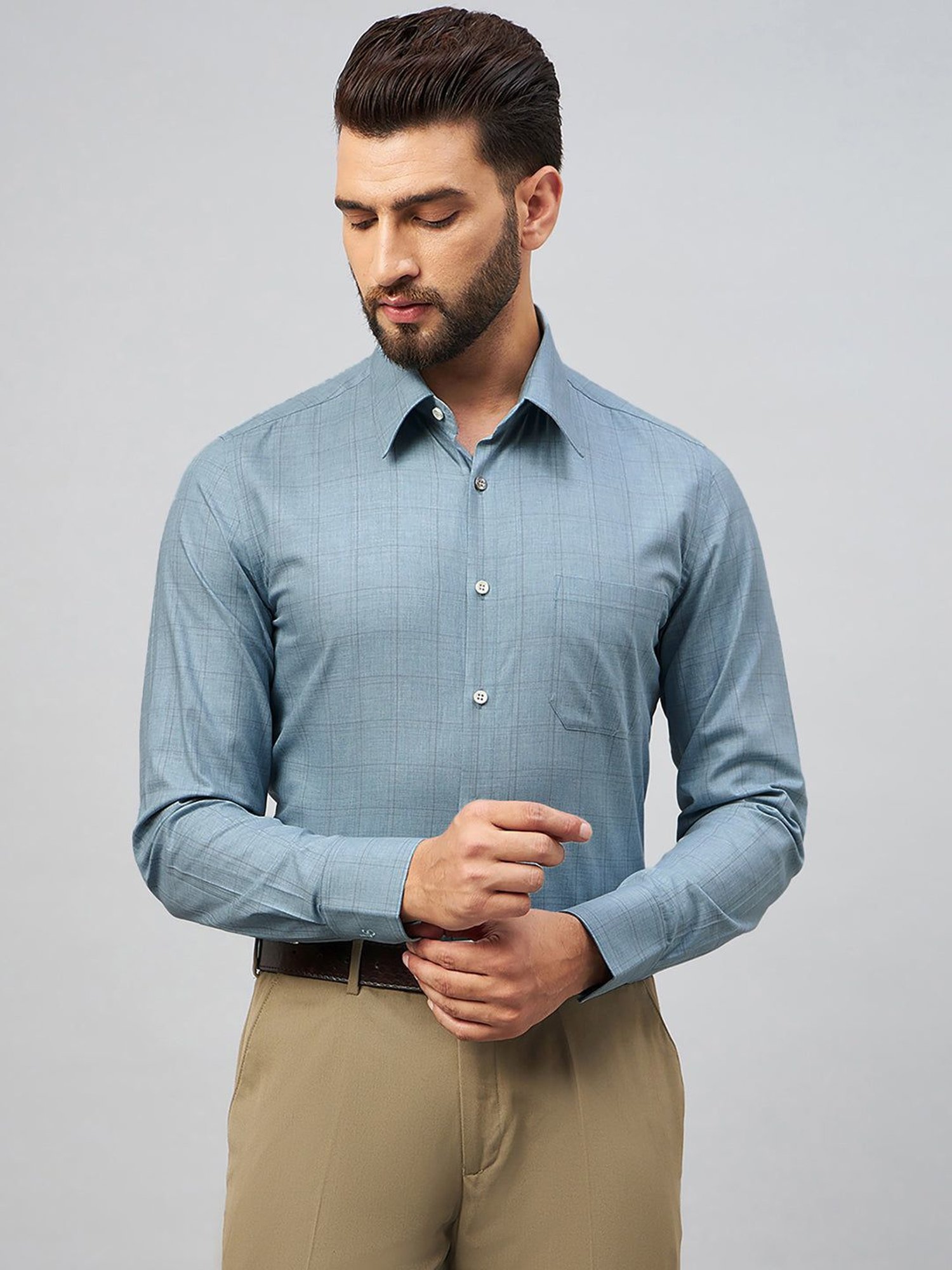 Louis Stitch Green Cotton Regular Fit Checks Shirt