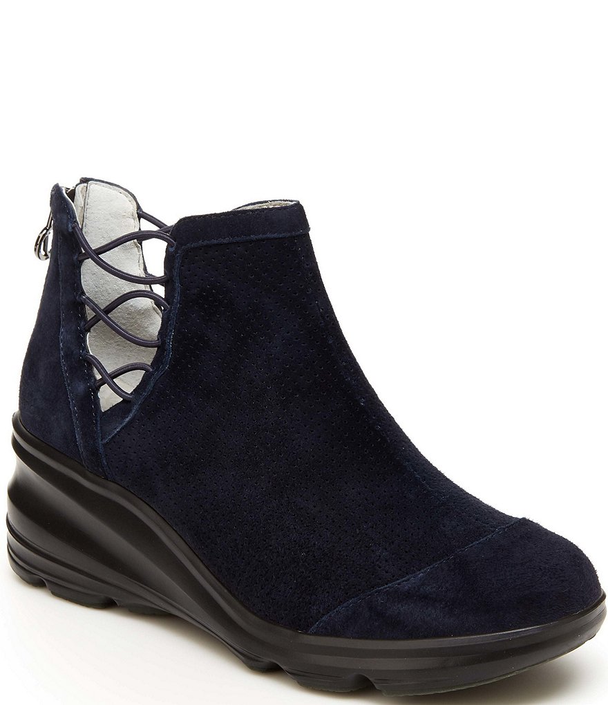 Jambu Naomi Lace-Up Side Detail Suede Wedge Booties