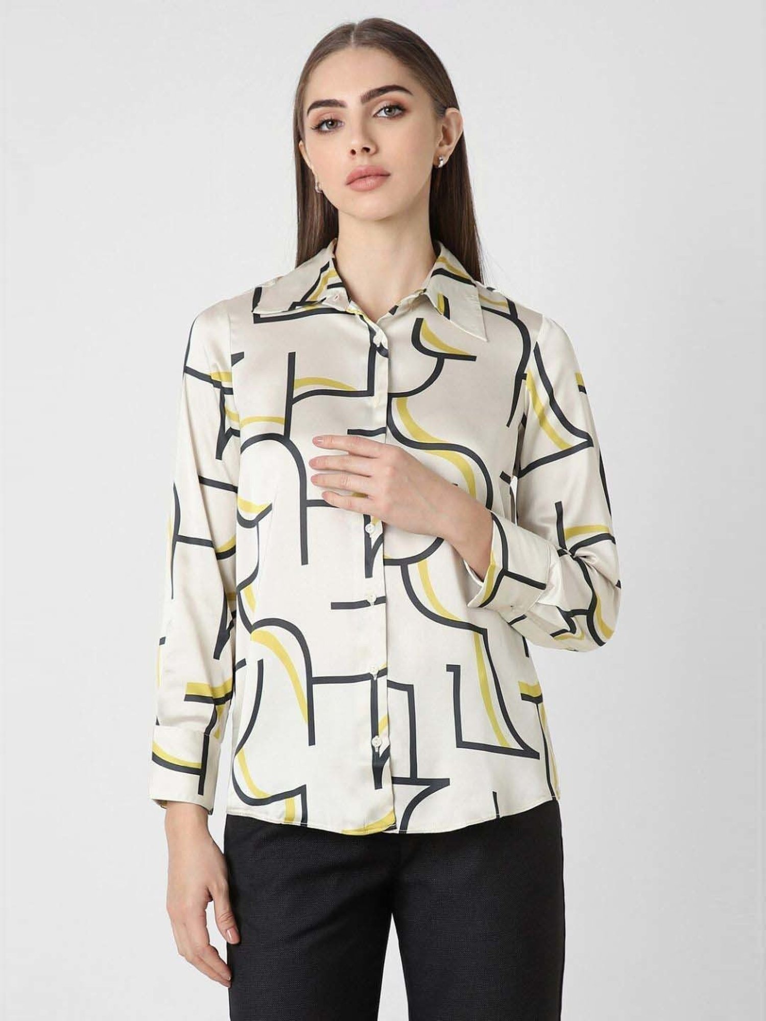 Van Heusen Cream Printed Formal Shirt
