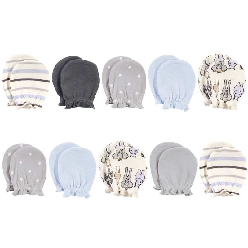 Hudson Baby Infant Boy Cotton Scratch Mittens, Royal Safari, 0-6 Months