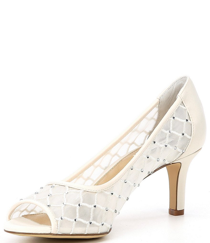 Alex Marie Bessika Rhinestone Detail Peep-Toe Mesh Pumps