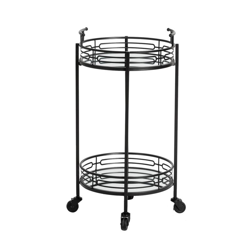 Deluxe 2 Tier Metal Round Mirrored Bar Cart Black - Glitzhome