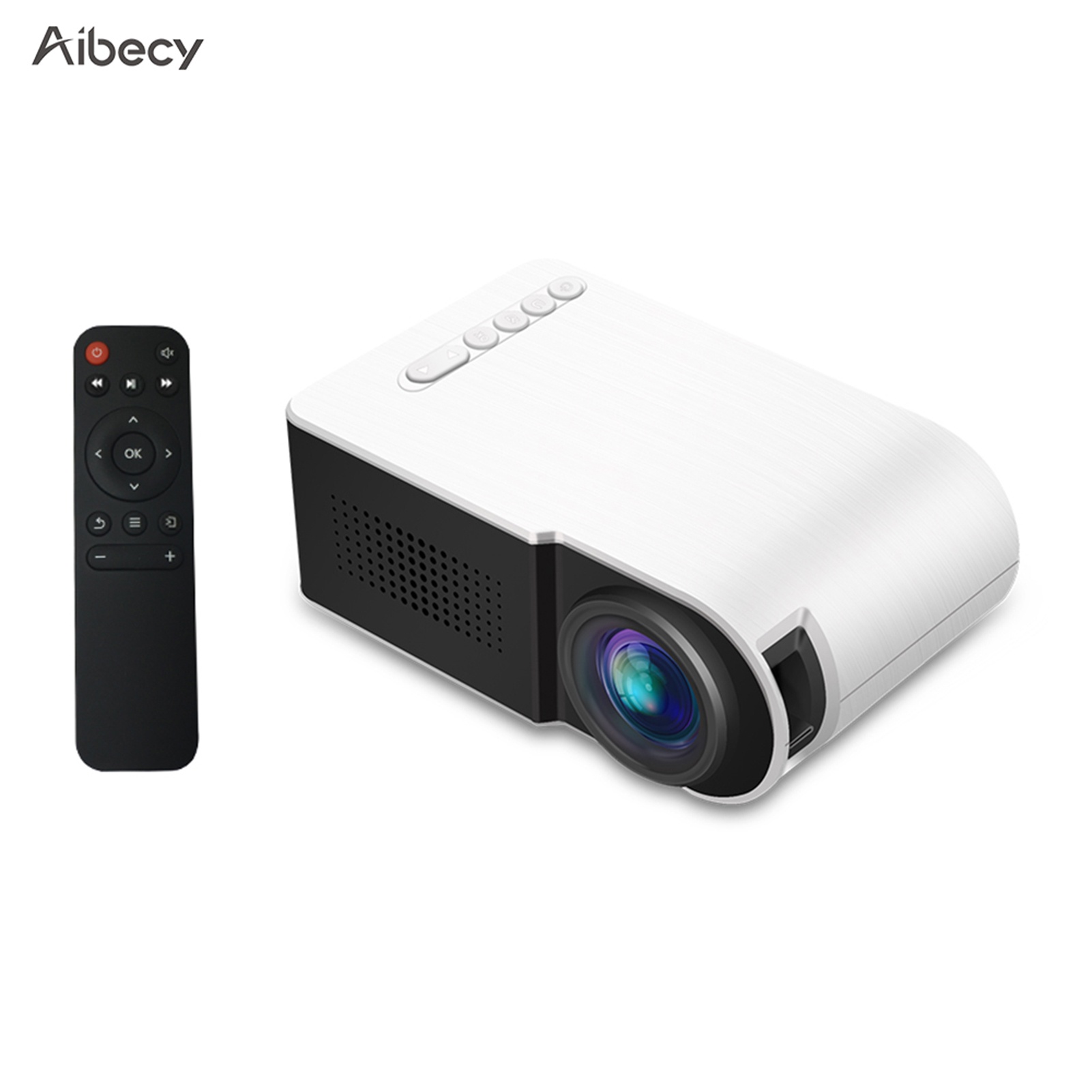 Aibecy YG210 Mini LED Projector 1080P Supported 600 Lumens Portable Multimedia Home Cinema Theater Video Projector Player Built-in Speaker with USB/TF/HD/AV/Micro USB/Audio Out Interface Remote