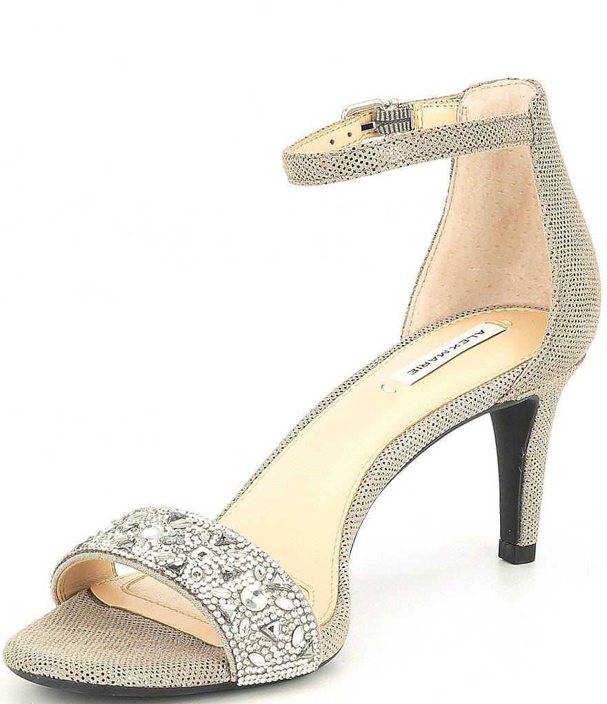 Alex Marie Pasquale Leather Rhinestone Strap Heels