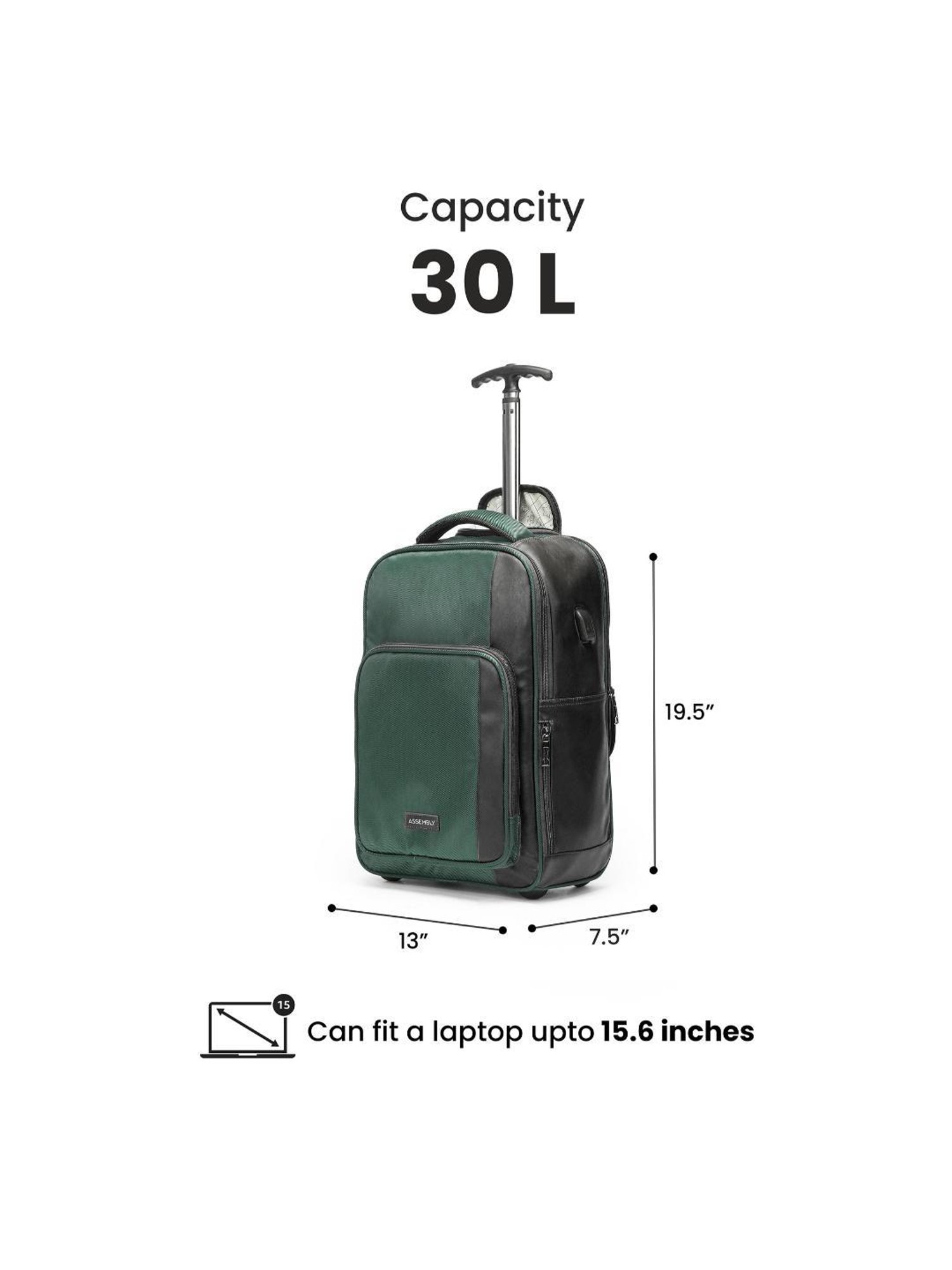 Assembly Green Large Laptop Backpack Trolley Bag - 30 Ltrs