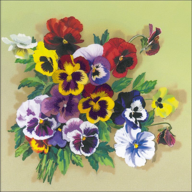 RIOLIS Stamped Cross Stitch Kit 7.75"X7.75"-Pansies Satin Stitch