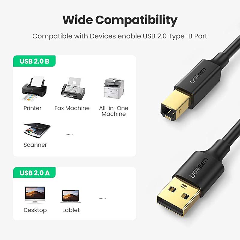 USB Printer Cable USB 20 Type A Male to Type B Male Printer Scanner Cable Cord High Speed Compatible for Brother HP Canon Lexmark Epson Dell Xerox Samsung etc and Piano DAC 5 Feet