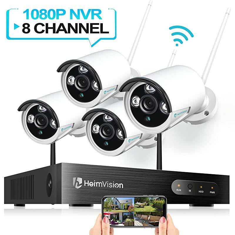 HM241 1080P Wireless Security Camera System, 8CH NVR 4Pcs Home Outdoor WiFi Surveillance Camera with Night Vision, Waterproof, Motion Alert, Remote Access, No Hard Disk