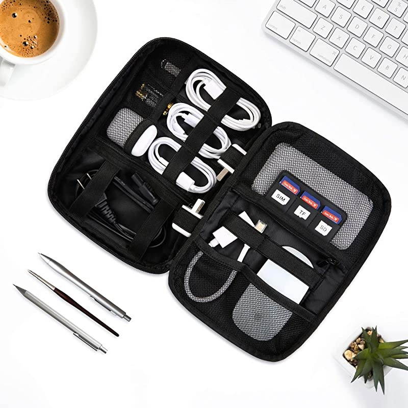 Electronic Organizer, Travel Accessories Bag Medium Size for Cable, Adapter, Powerbank, USB Sticks, Black
