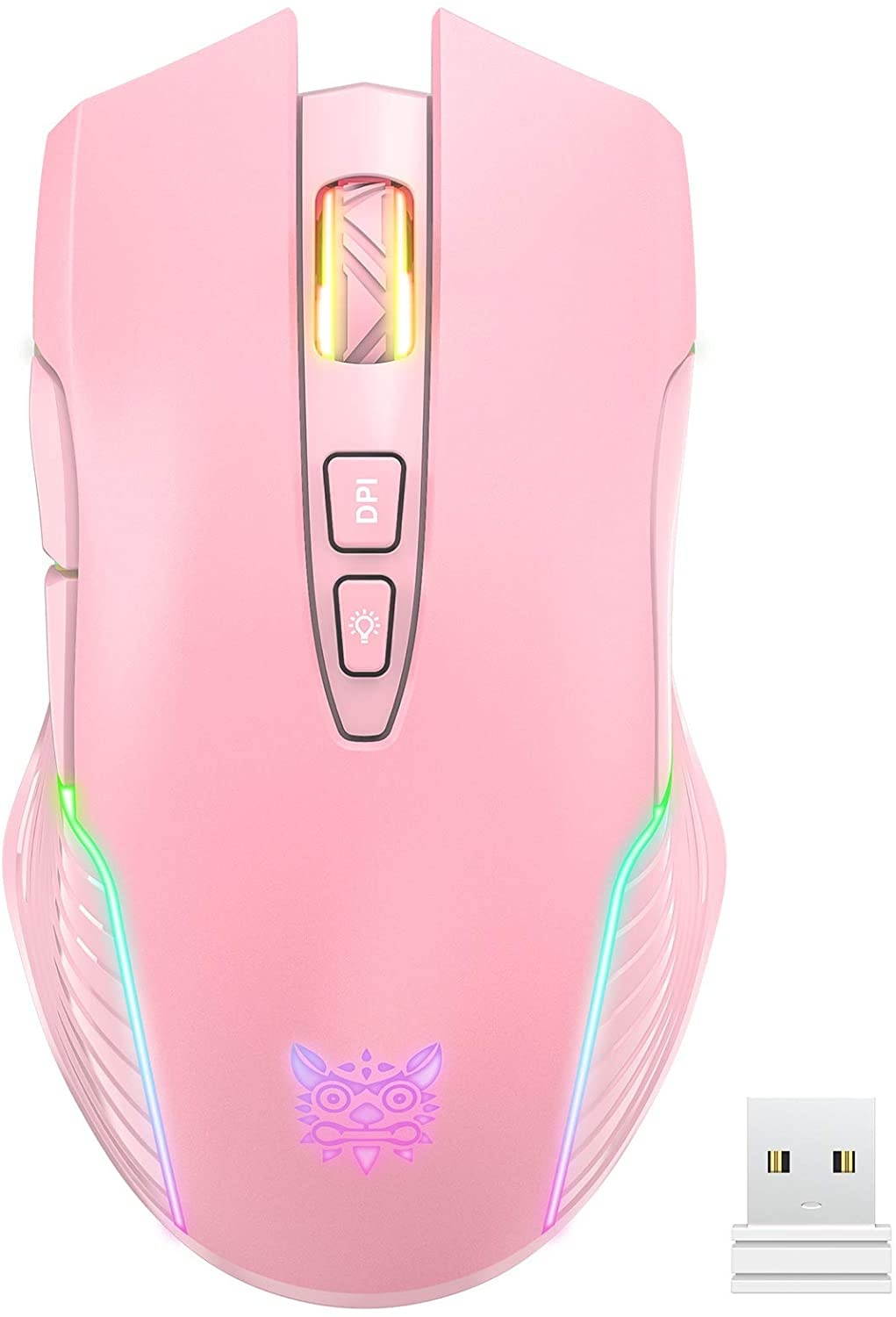 ONIKUMA RGB Wireless Gaming Mouse Rechargeable Computer Mice with RGB Backlit 5 Adjustable DPI Up to 3600 Ergonomic Laptop PC Mouse with 7 Buttons (Not Programmable) for Windows Vista Linux Pink