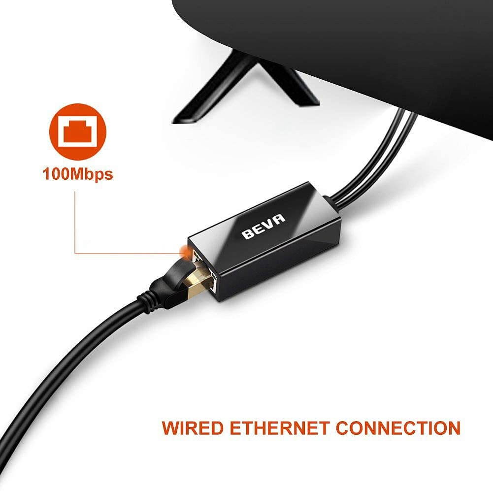 BEVA Chromecast and TV Stick Ethernet Adapter Micro USB to RJ45 LAN Network Adapter with USB 2.0 power cable for power supply